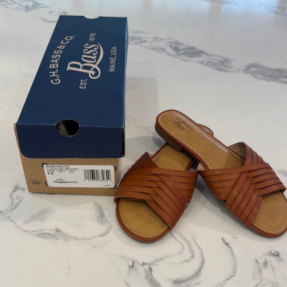 G.H. Bass & Co. Tan Leather Slide Sandals